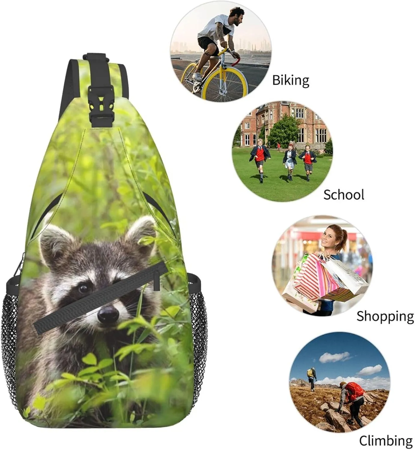 Raccoon Crossbody Bag Animal Shoulder Bag Backpack Cute Sling Bag Chest Casual Daypack for Outdoor