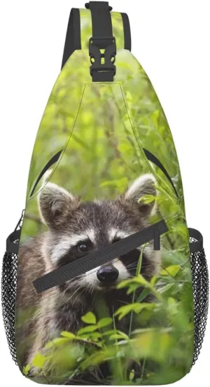 Raccoon Crossbody Bag Animal Shoulder Bag Backpack Cute Sling Bag Chest Casual Daypack for Outdoor