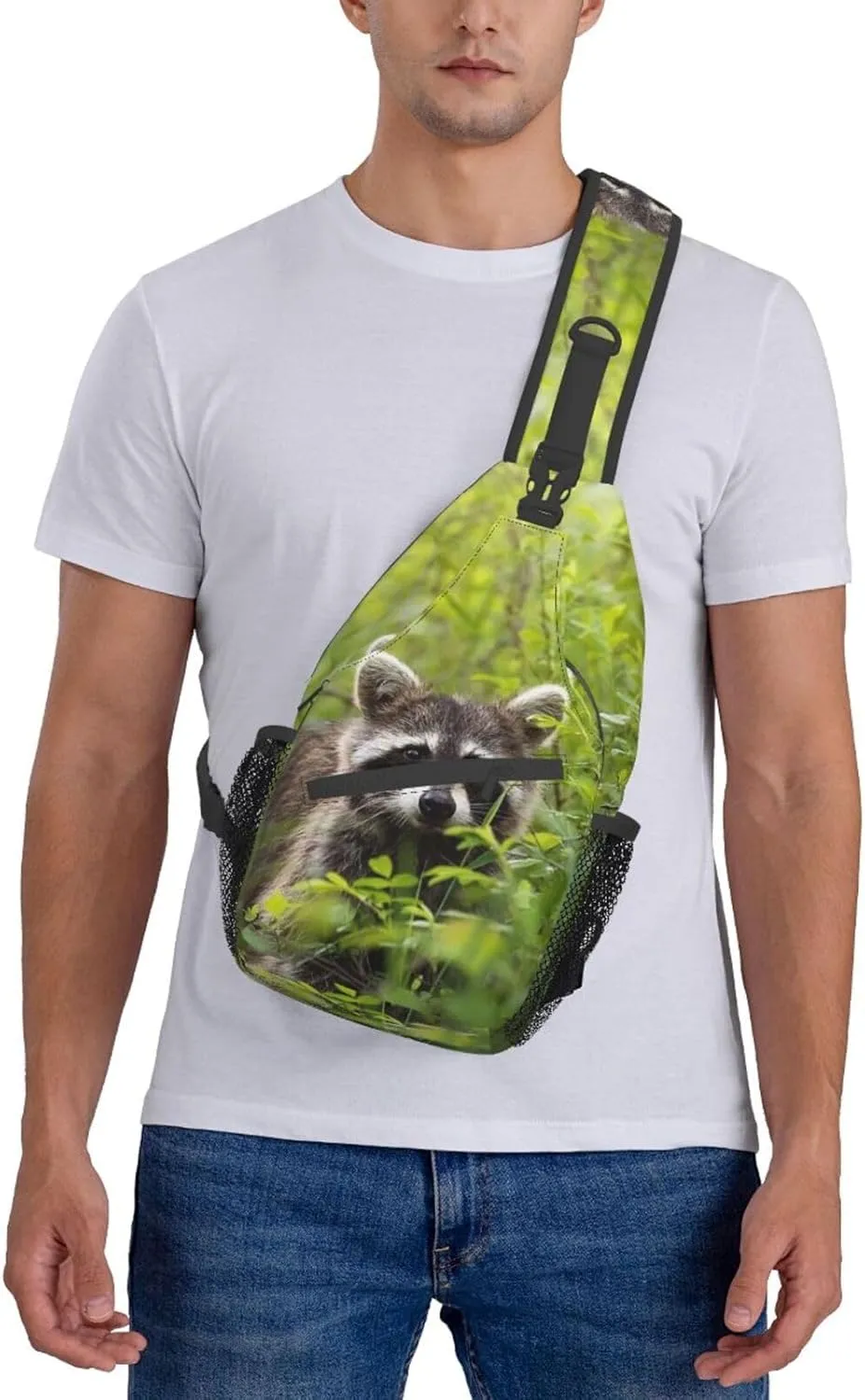 Raccoon Crossbody Bag Animal Shoulder Bag Backpack Cute Sling Bag Chest Casual Daypack for Outdoor
