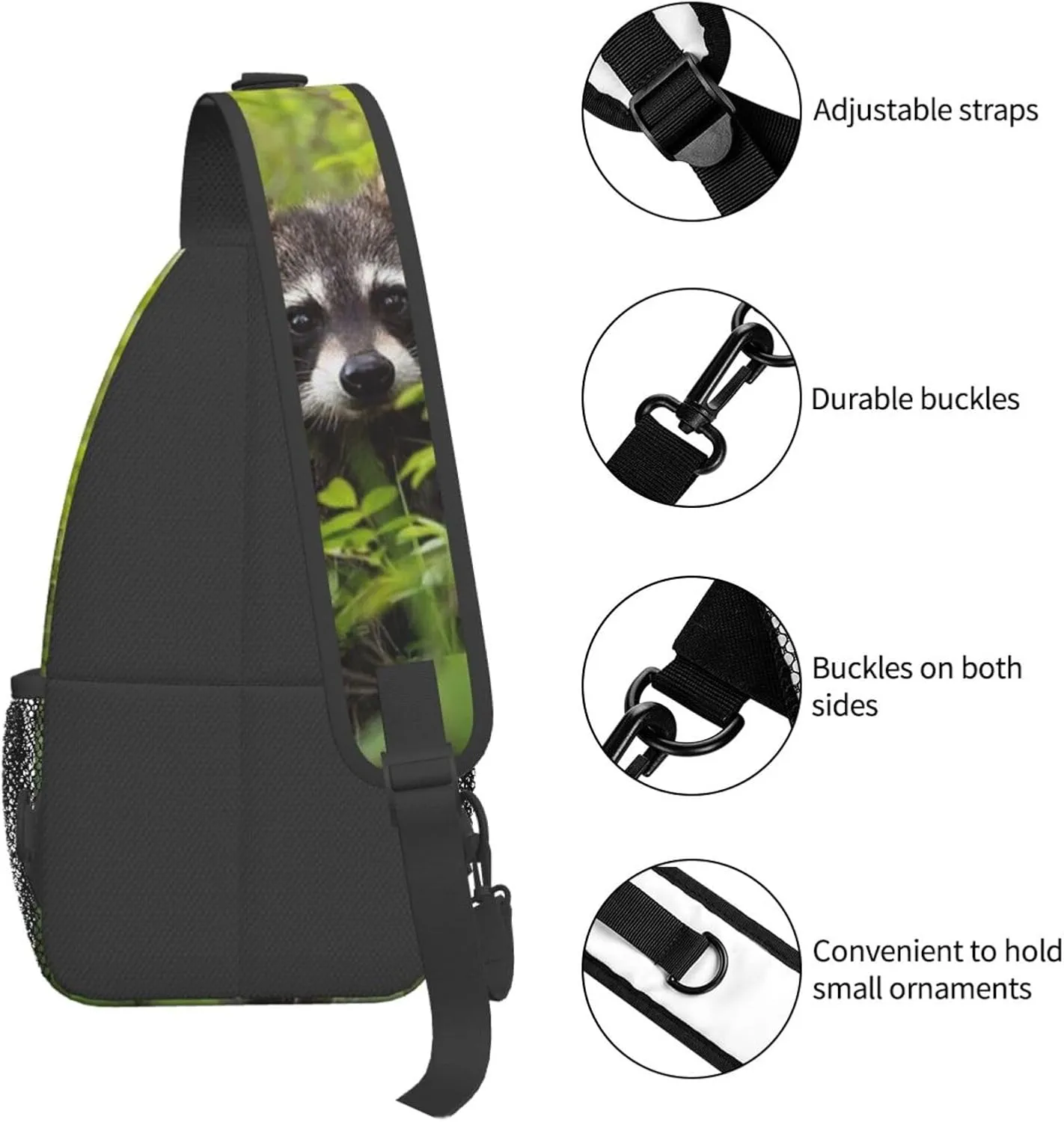 Raccoon Crossbody Bag Animal Shoulder Bag Backpack Cute Sling Bag Chest Casual Daypack for Outdoor