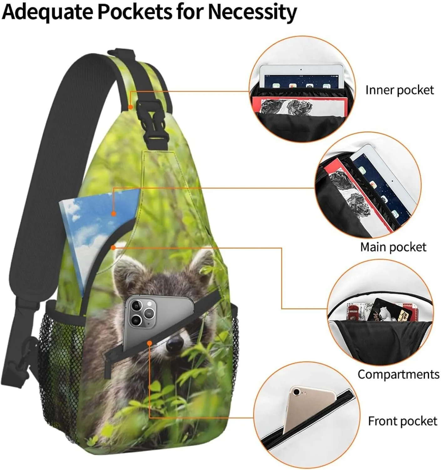 Raccoon Crossbody Bag Animal Shoulder Bag Backpack Cute Sling Bag Chest Casual Daypack for Outdoor