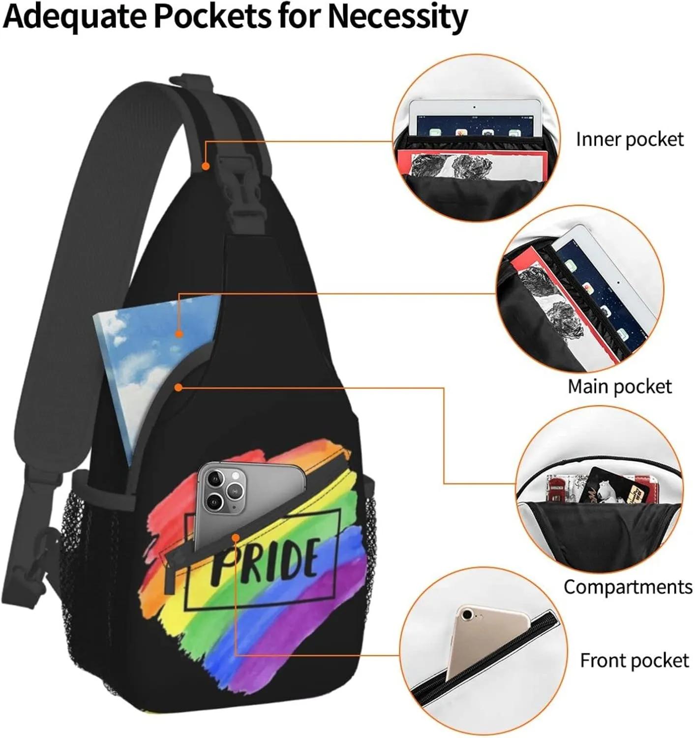 Rainbow LGBT Pride Sling Backpack, Multipurpose Lgbt Crossbody Shoulder Bag Travel Hiking Daypack for Men Women