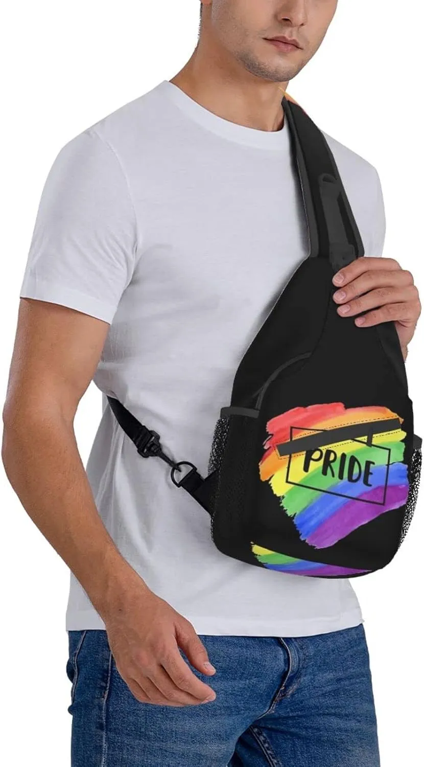 Rainbow LGBT Pride Sling Backpack, Multipurpose Lgbt Crossbody Shoulder Bag Travel Hiking Daypack for Men Women