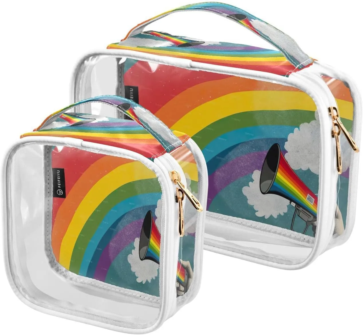 Rainbow Pride Lgbtq 2 Pcs Clear Makeup Bag Toiletry Bag with Handle Travel Makeup Train Case Portable Car Bag for Men Travel