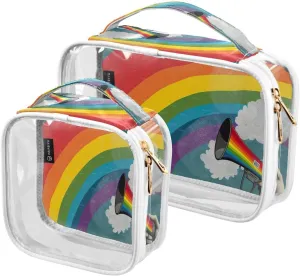 Rainbow Pride Lgbtq 2 Pcs Clear Makeup Bag Toiletry Bag with Handle Travel Makeup Train Case Portable Car Bag for Men Travel