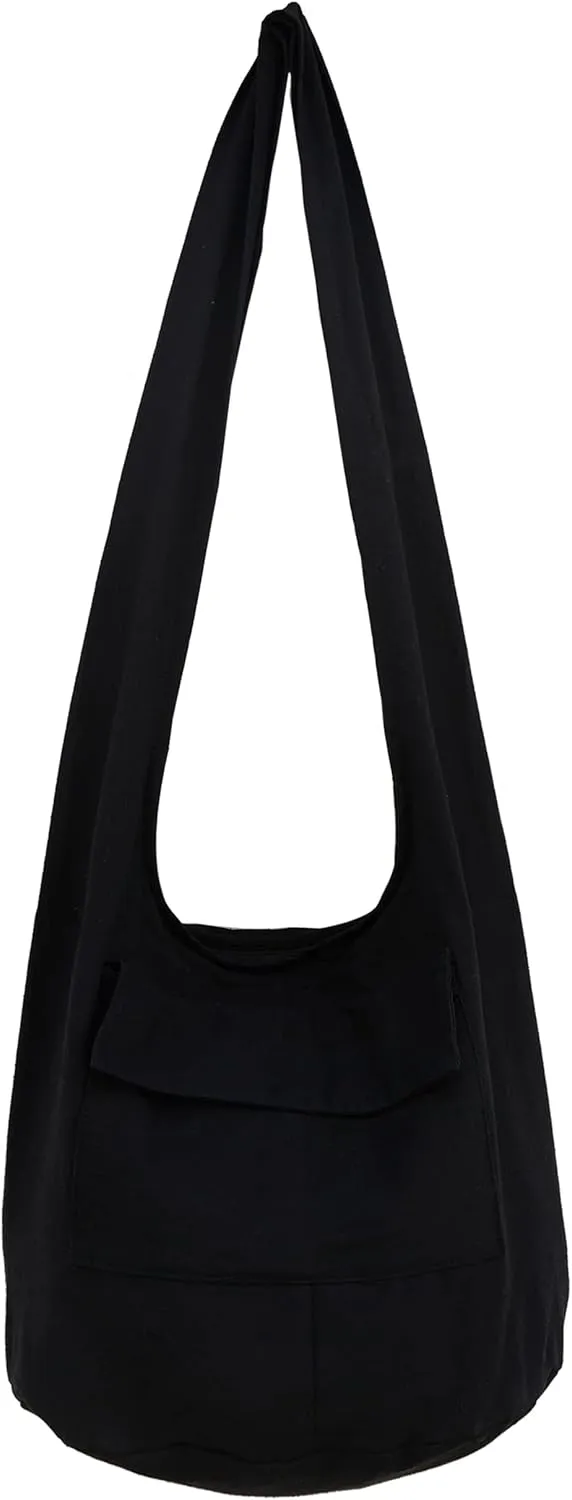 Rare Asian East Hippie Bag Hobo Cotton Sling Cross-body Handmade Bohemian Black Size Medium