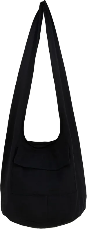 Rare Asian East Hippie Bag Hobo Cotton Sling Cross-body Handmade Bohemian Black Size Medium