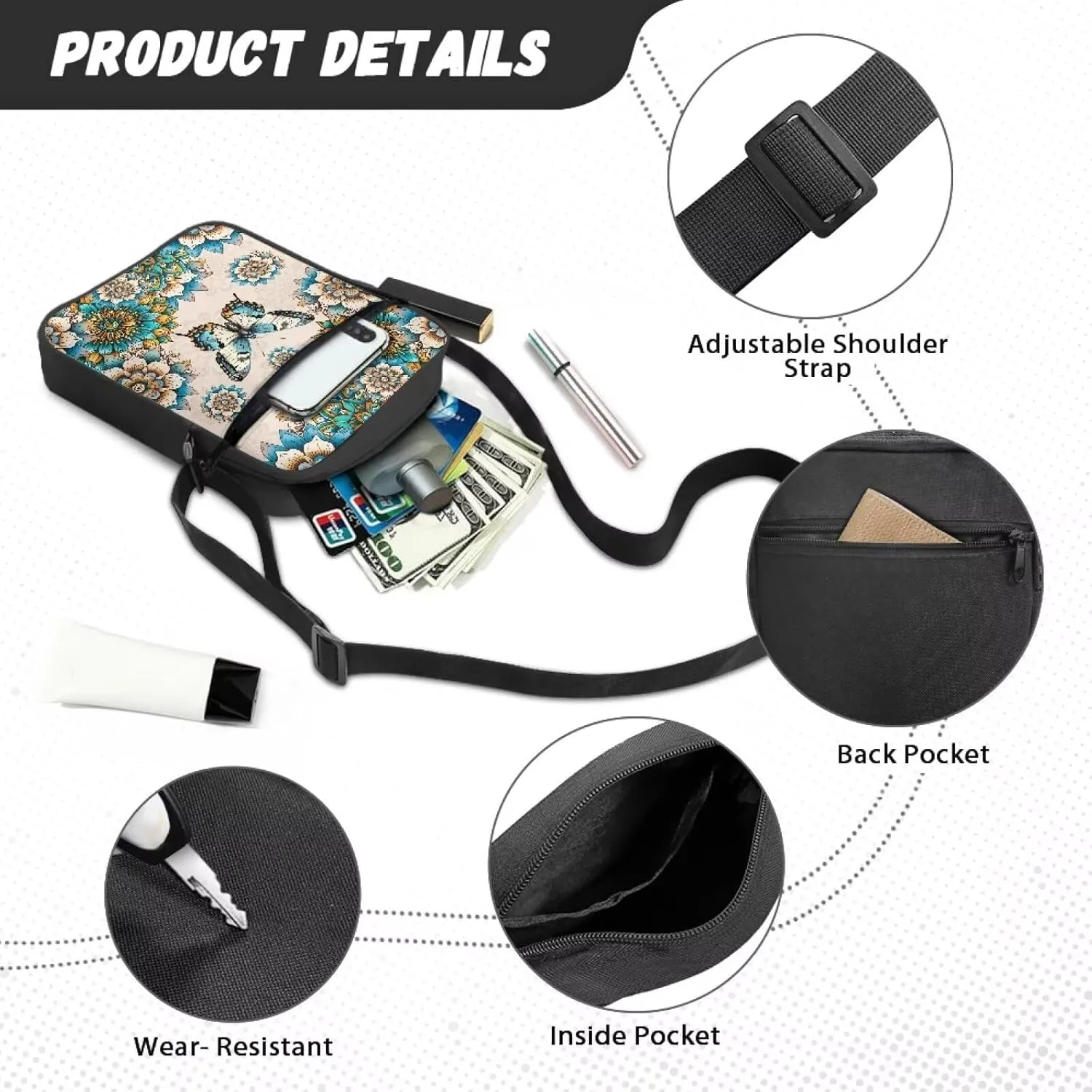 Rchsmod Small Crossbody Bag for Women Men Messenger Bag with Adjustable Strap, Sling Bag Cell Phone Purse with Zipper Closure