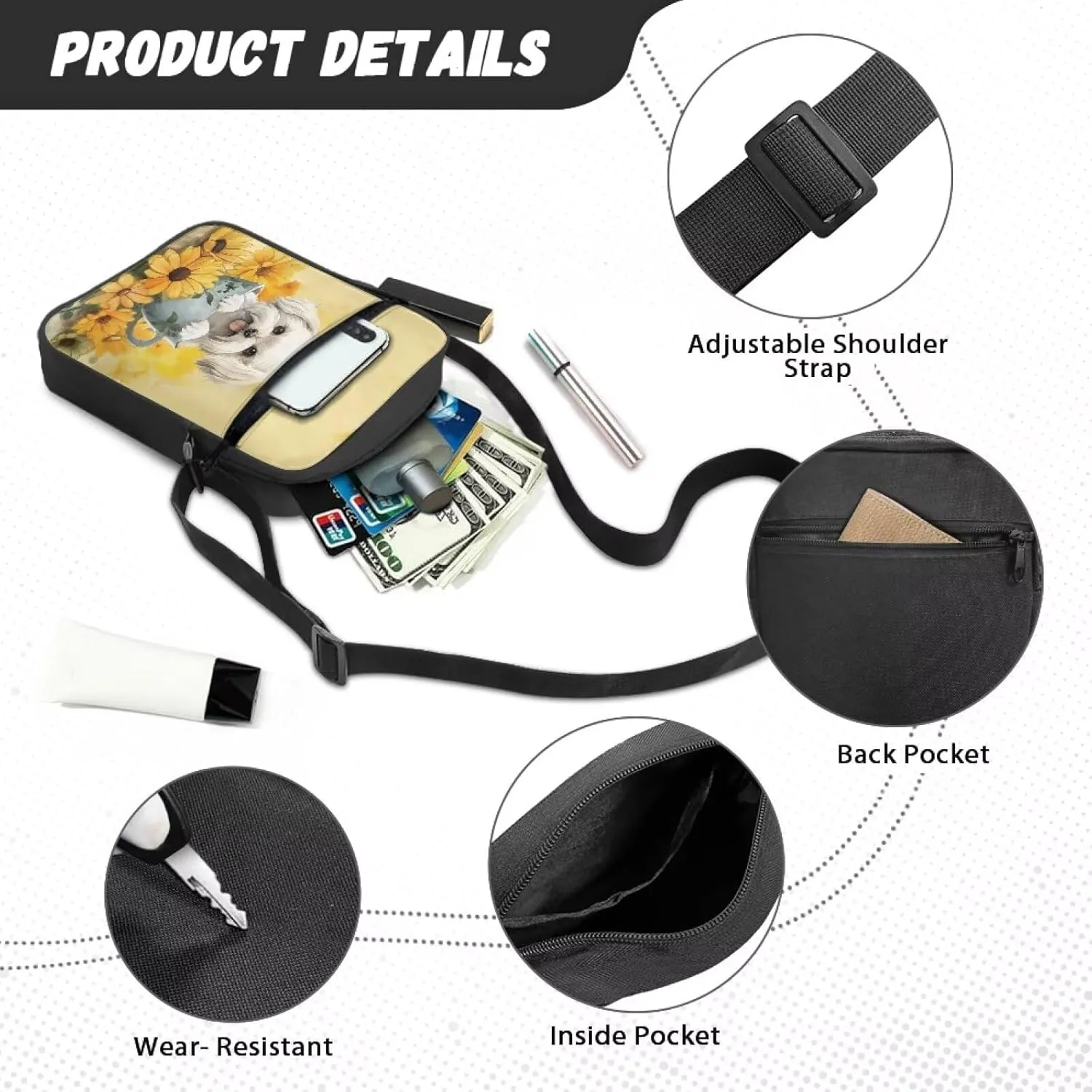 Rchsmod Small Messenger Bag for Men Women Crossbody Shoulder Bag Sling Bag Cell Phone Purse Travel Bag with Adjustable Strap