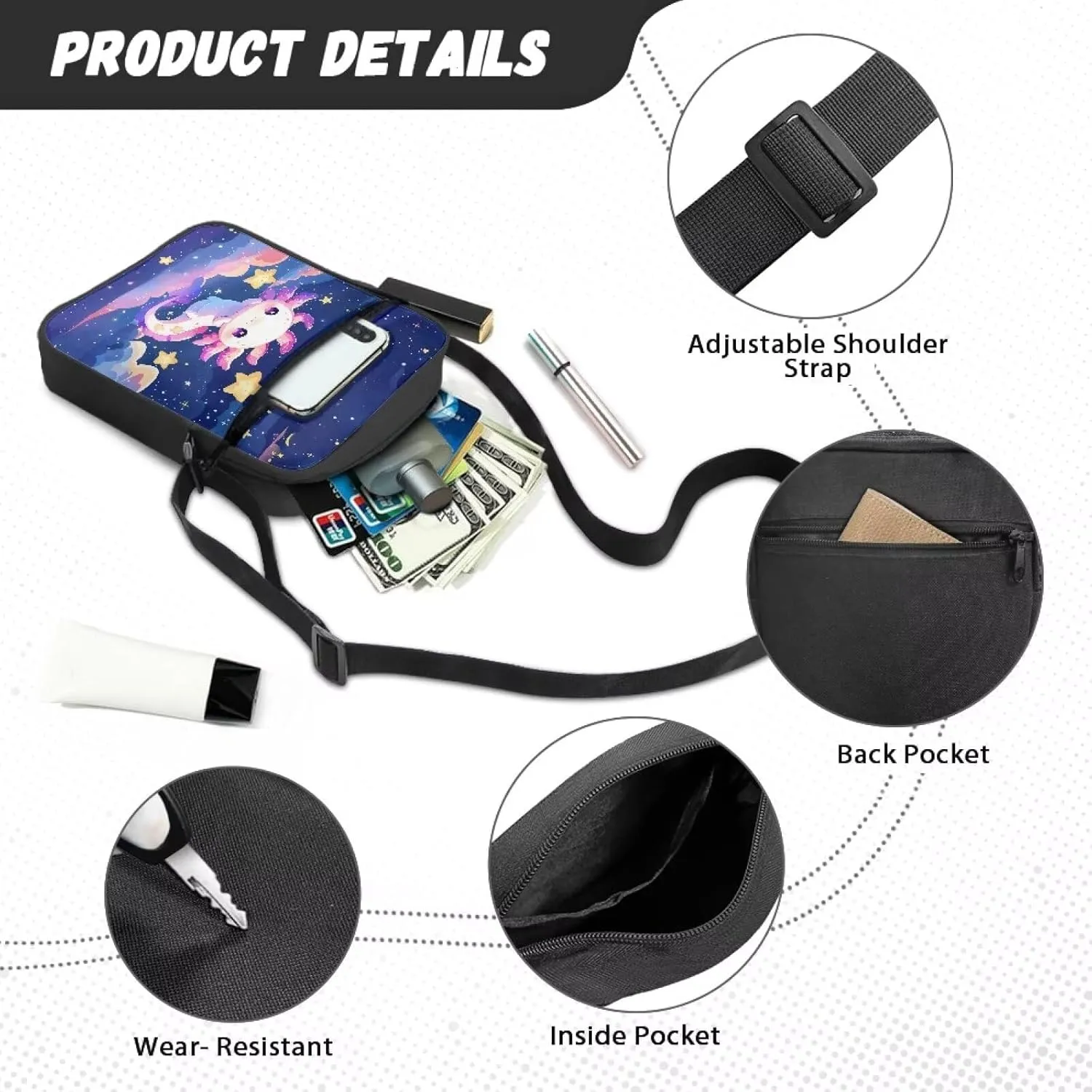Rchsmod Small Messenger Bag for Men Women Crossbody Shoulder Bag Sling Bag Cell Phone Purse Travel Bag with Adjustable Strap