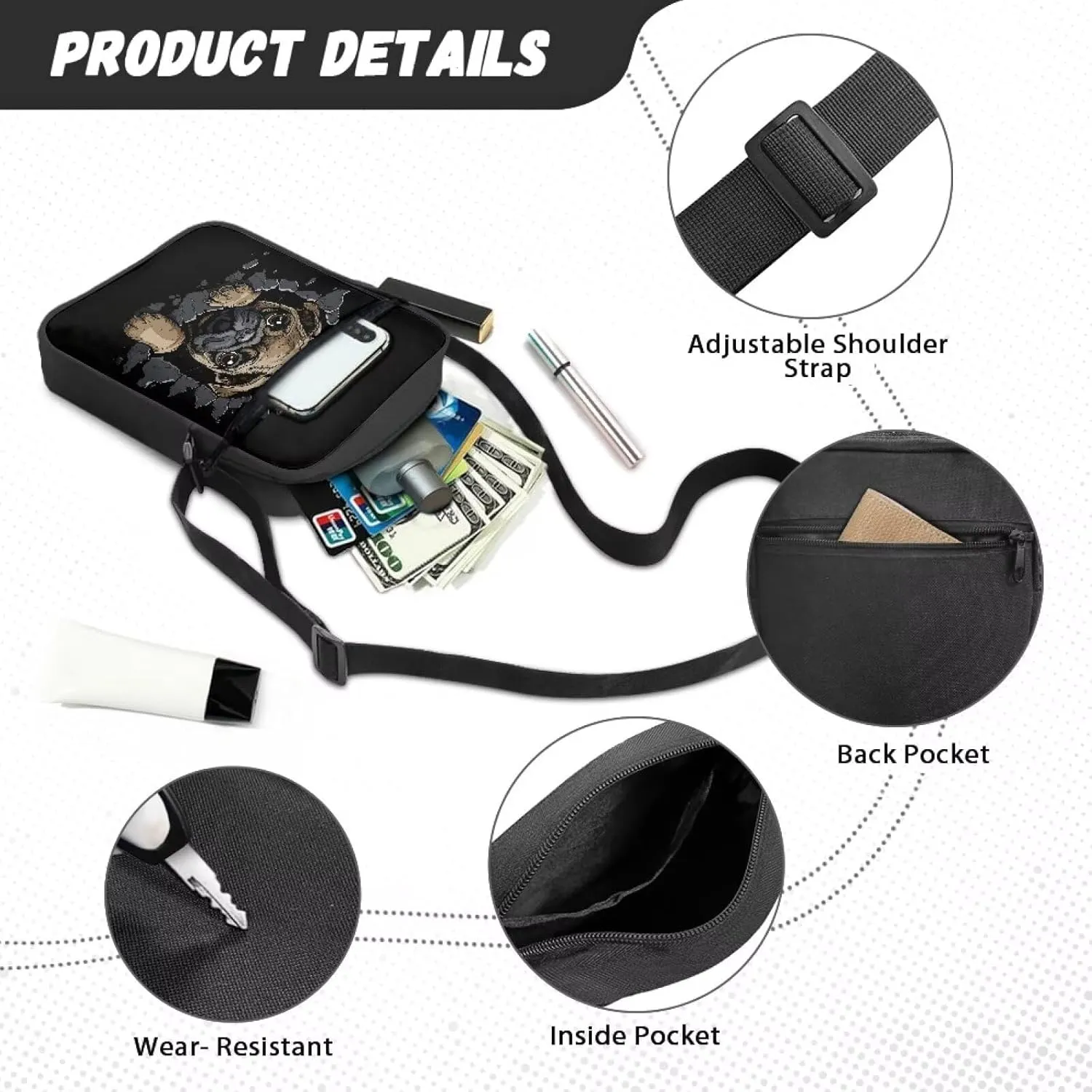 Rchsmod Small Messenger Bag for Men Women Crossbody Shoulder Bag Sling Bag Cell Phone Purse Travel Bag with Adjustable Strap