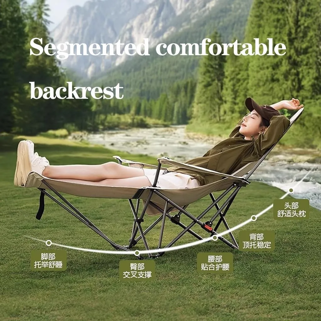 Reclining Camping Chairs with Footrest Folding Lounge Chair Support 400 LBS,Adjustable Backrest Camp Chair with Pillow Beach Chairs for Adults(Cream)