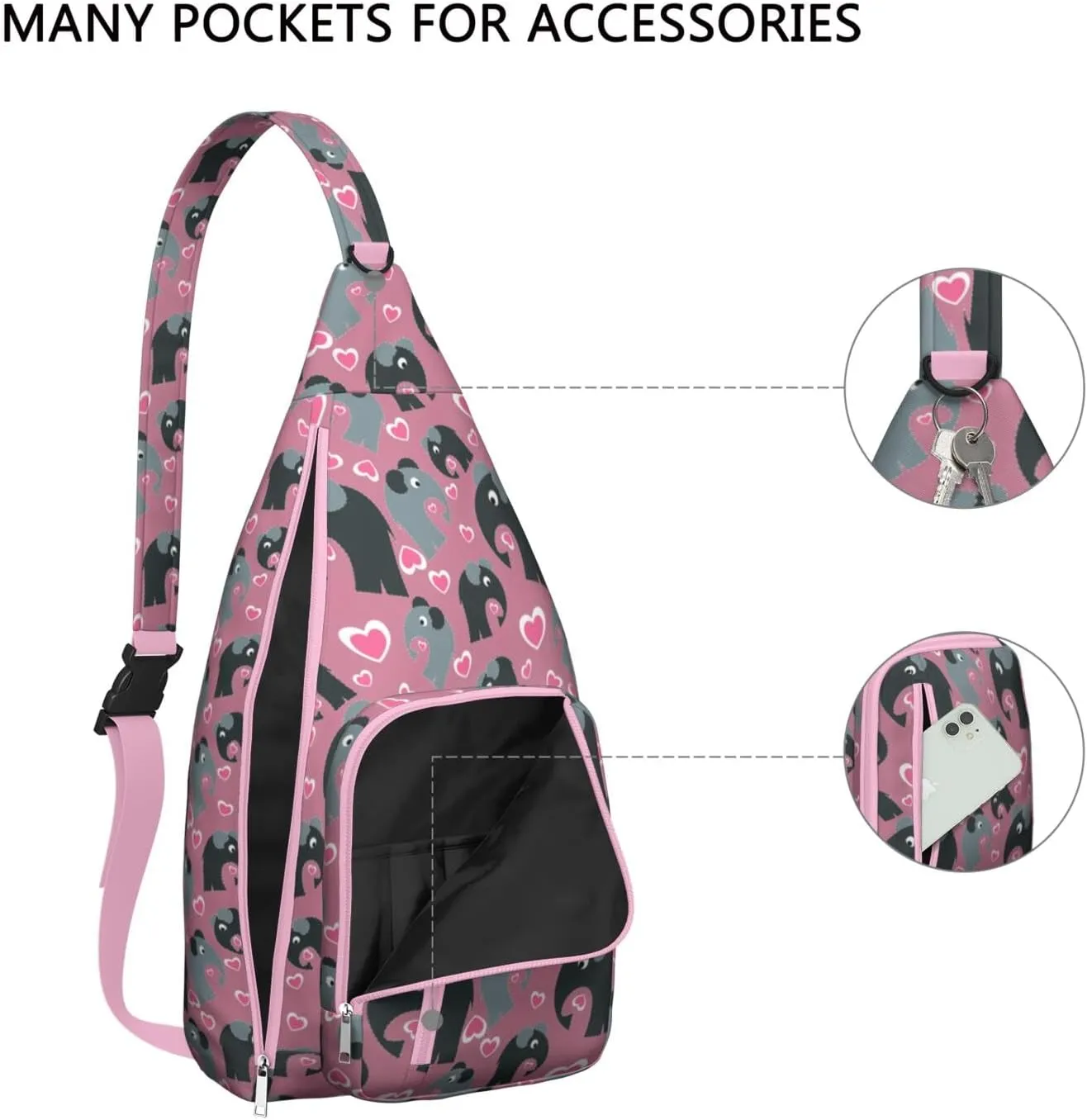Red Elephant Crossbody Bag Daypack for Women Men Lightweight Waterproof Sling Bag Backpack Hiking Cycling