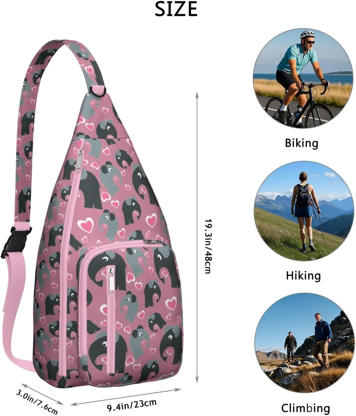 Red Elephant Crossbody Bag Daypack for Women Men Lightweight Waterproof Sling Bag Backpack Hiking Cycling