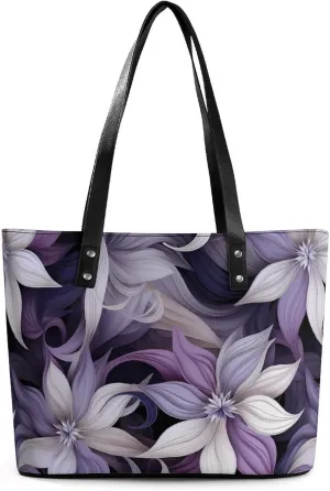 Redbud Purple Flower Plant Women's Tote Bag Leather Purse Shoulder Handbag Portable Shopping Bag for Travel Office