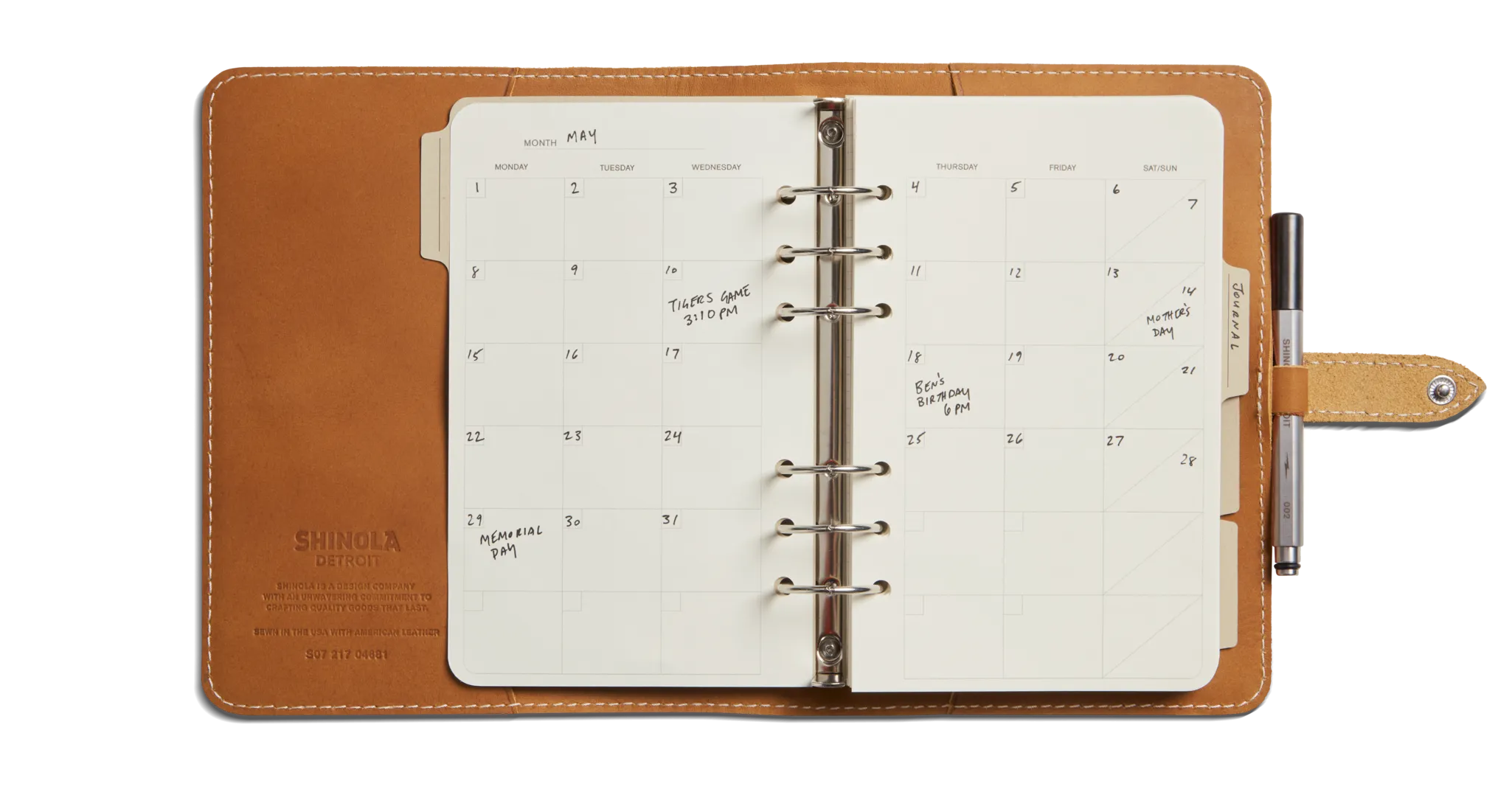 Refillable Leather Agenda Cover - Chestnut