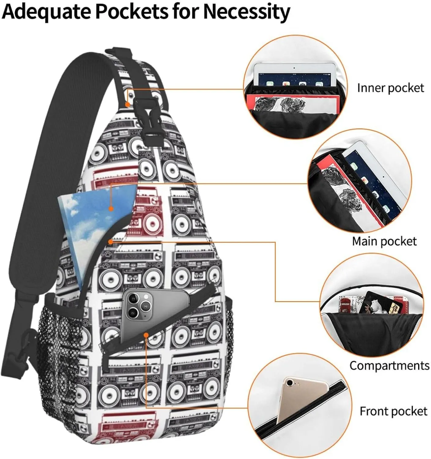 Retro Cassettes Crossbody Bag Recorder Shoulder Bag Backpack Retro Sling Bag Chest Casual Daypack Outdoor