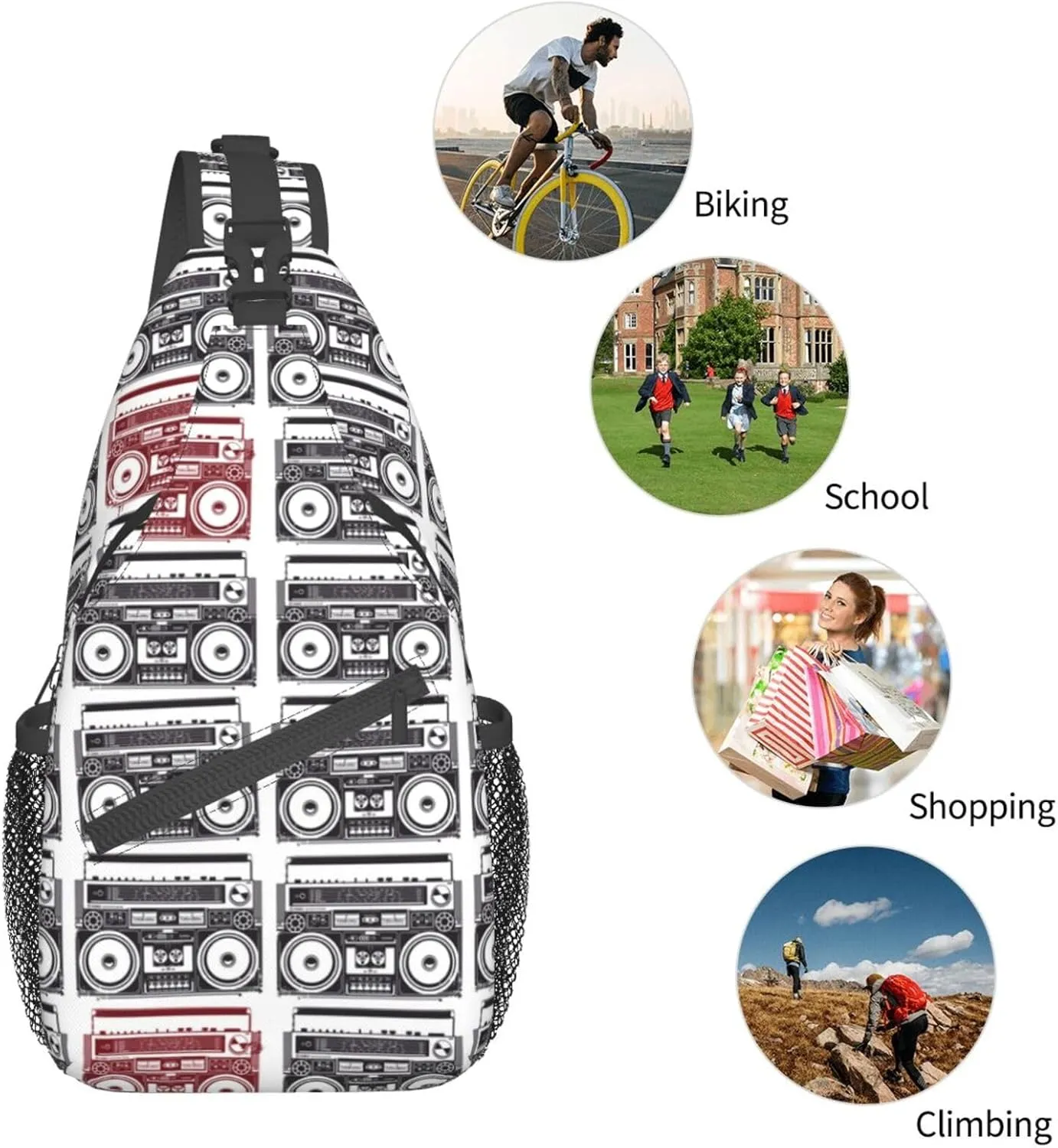 Retro Cassettes Crossbody Bag Recorder Shoulder Bag Backpack Retro Sling Bag Chest Casual Daypack Outdoor
