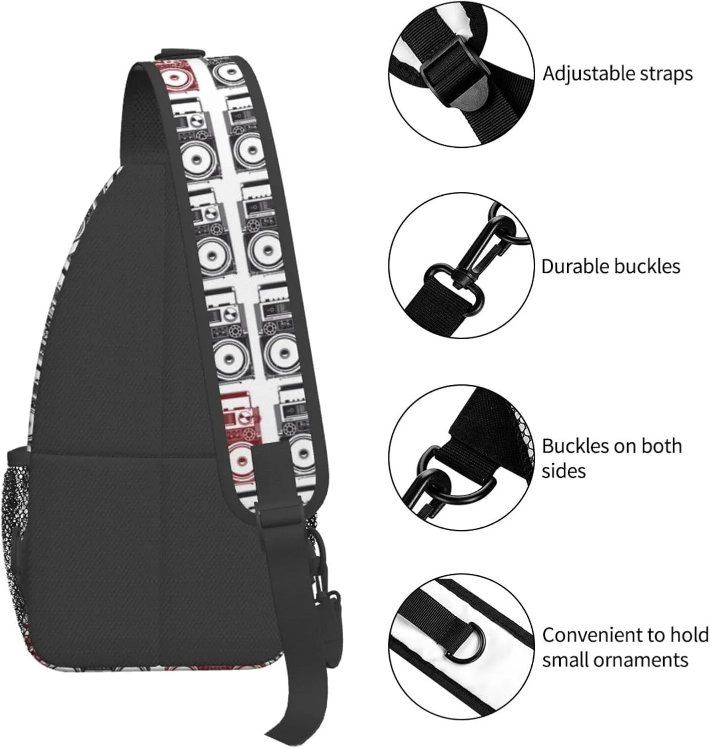 Retro Cassettes Crossbody Bag Recorder Shoulder Bag Backpack Retro Sling Bag Chest Casual Daypack Outdoor