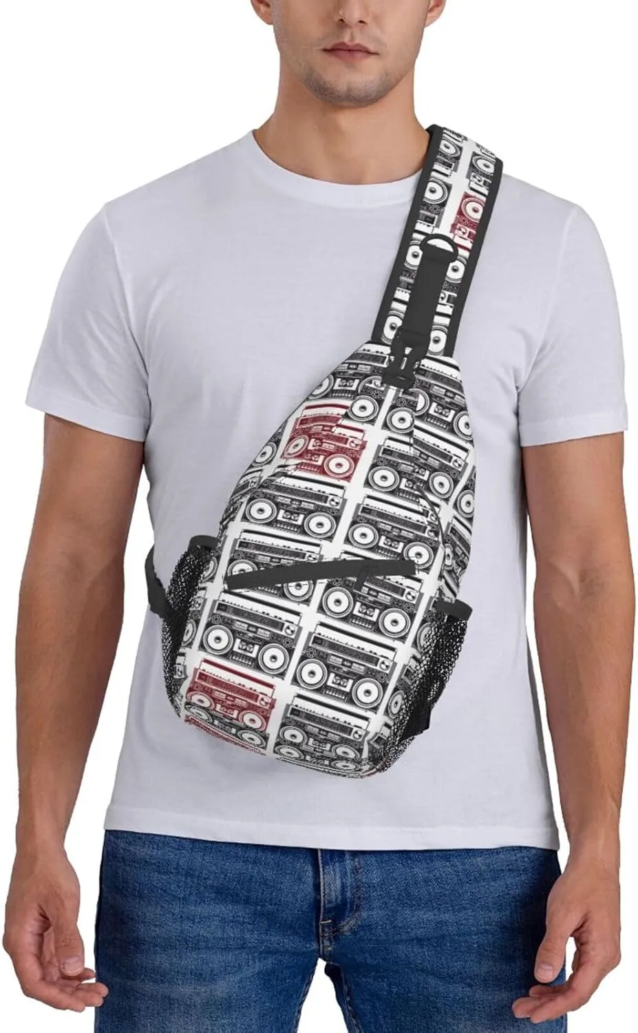 Retro Cassettes Crossbody Bag Recorder Shoulder Bag Backpack Retro Sling Bag Chest Casual Daypack Outdoor