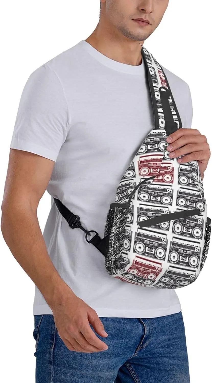 Retro Cassettes Crossbody Bag Recorder Shoulder Bag Backpack Retro Sling Bag Chest Casual Daypack Outdoor
