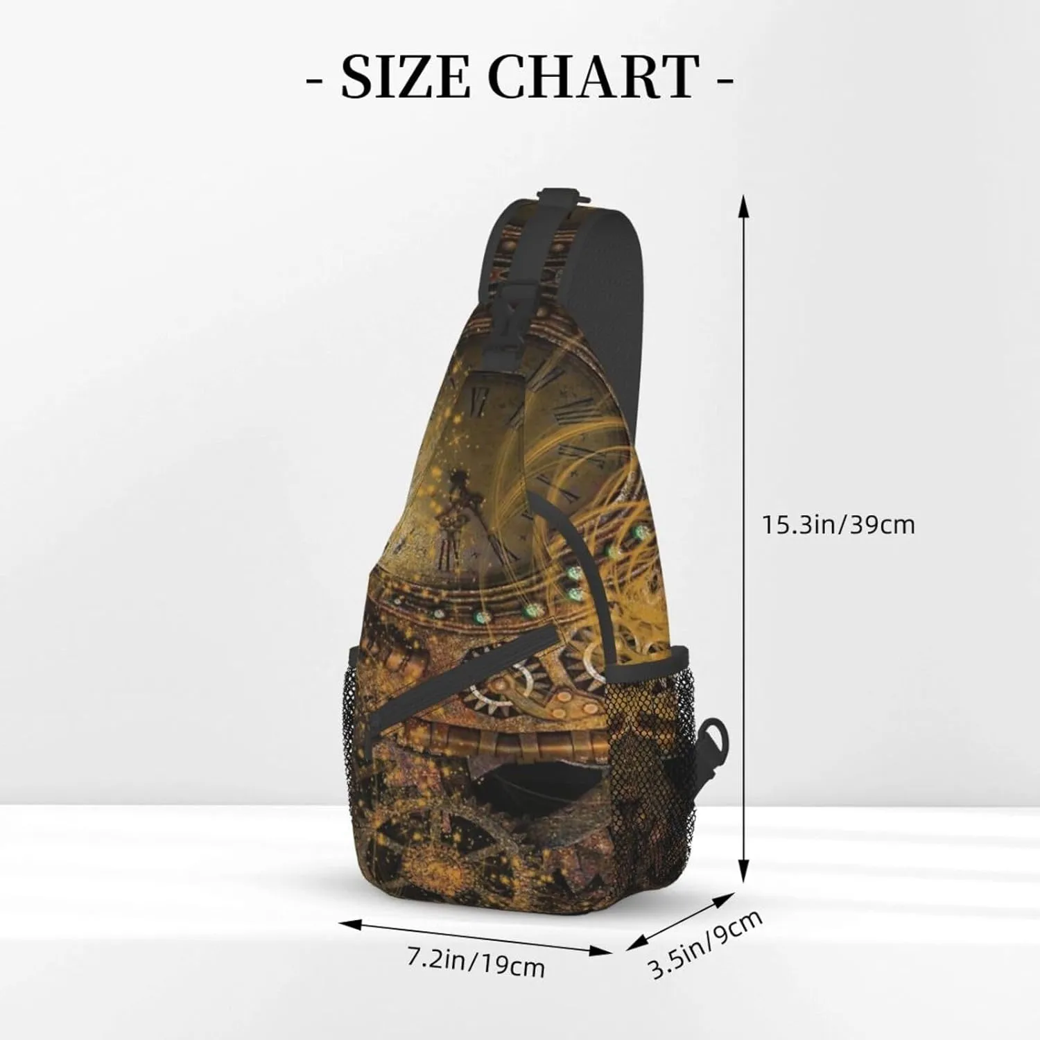Retro Steampunk Crossbody Bag Clocks Shoulder Bag Backpack Steampunk Sling Bag Chest Casual Daypack
