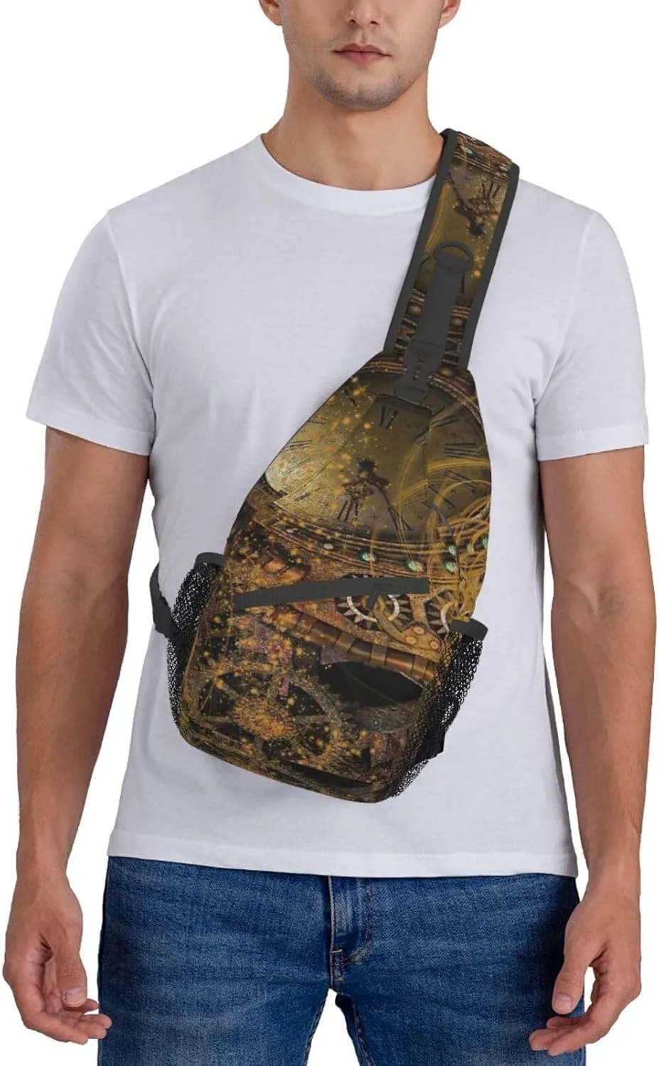 Retro Steampunk Crossbody Bag Clocks Shoulder Bag Backpack Steampunk Sling Bag Chest Casual Daypack