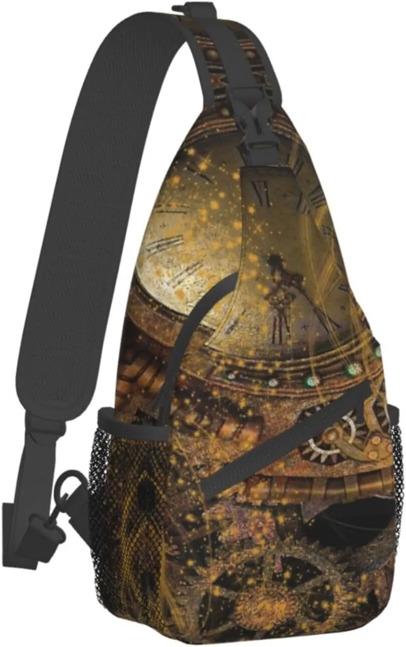 Retro Steampunk Crossbody Bag Clocks Shoulder Bag Backpack Steampunk Sling Bag Chest Casual Daypack