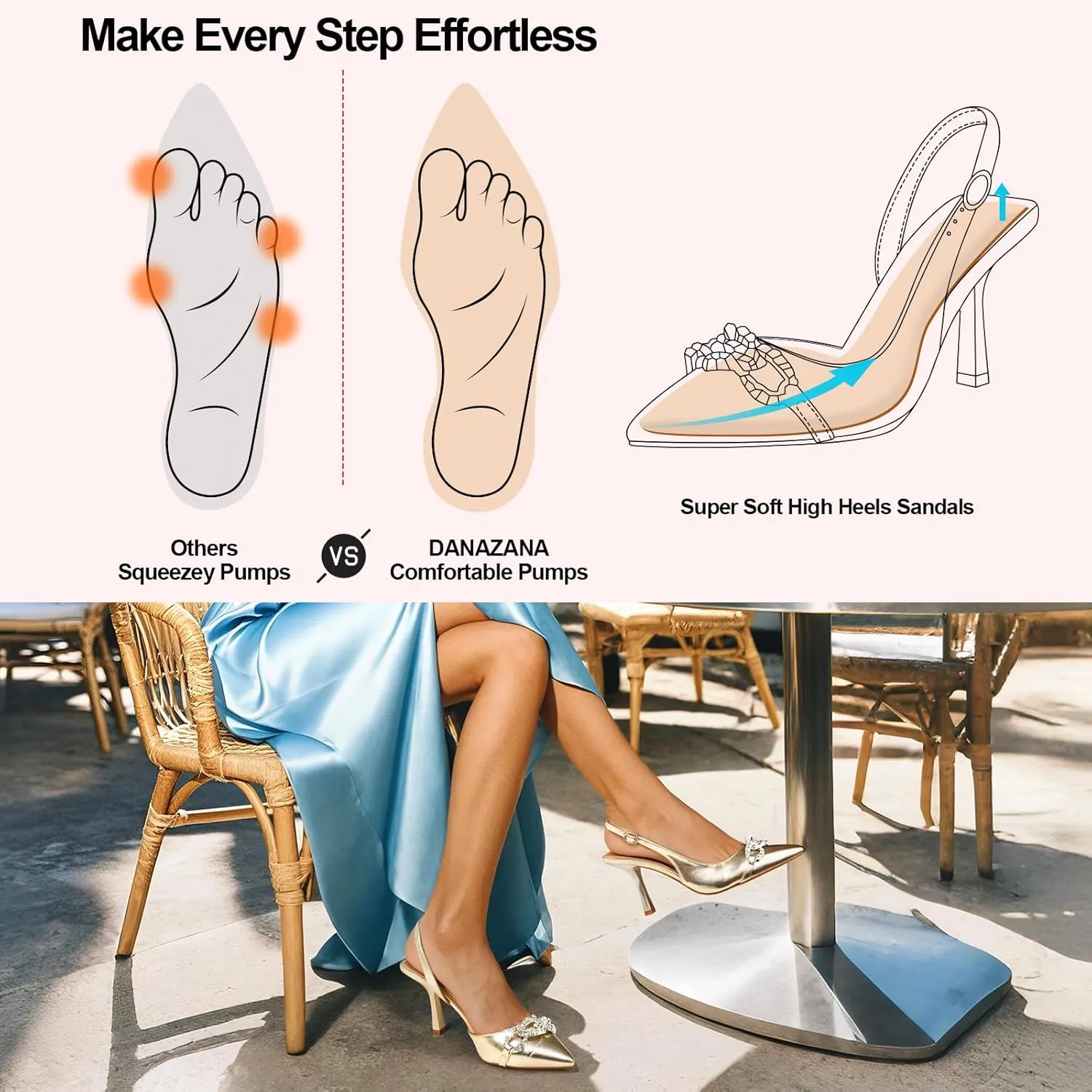 Rhinestones Slingback Heels Women Closed Pointed Toe Crystal Bridal Wedding Stiletto Pumps Shoes Slip On Sandals Buckle Strap Kitten Heels Size 6-10