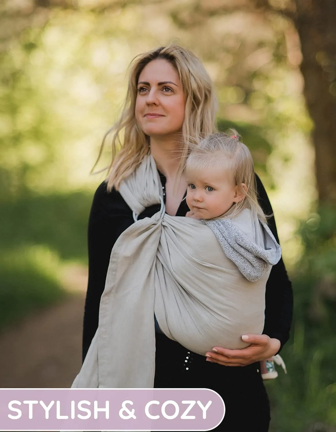 Ring Sling Baby Carrier 100% Cotton Muslin Front and Chest Newborn to Toddler Carrier and Baby Sling (Beige)