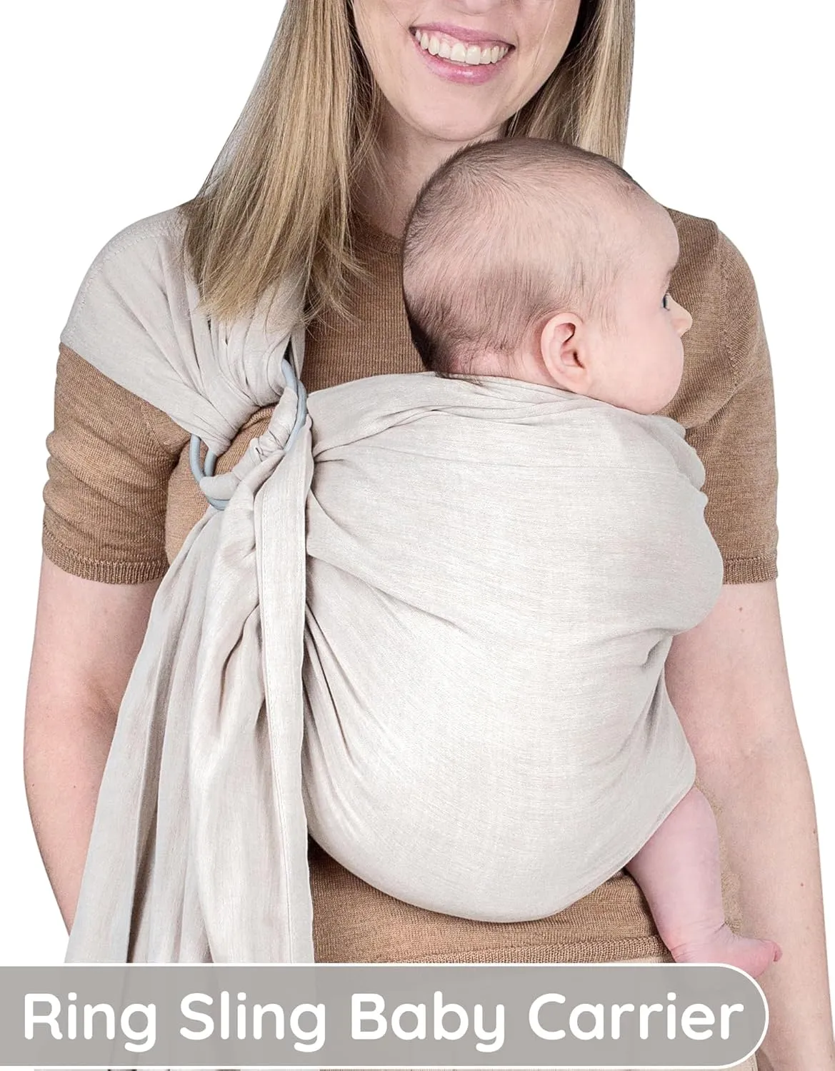 Ring Sling Baby Carrier 100% Cotton Muslin Front and Chest Newborn to Toddler Carrier and Baby Sling (Beige)