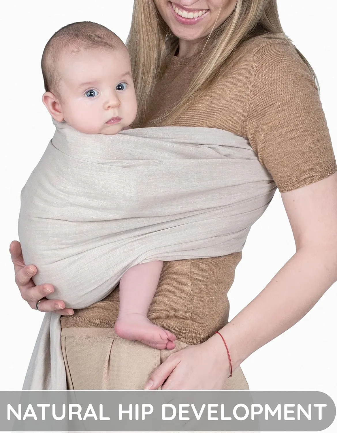 Ring Sling Baby Carrier 100% Cotton Muslin Front and Chest Newborn to Toddler Carrier and Baby Sling (Beige)