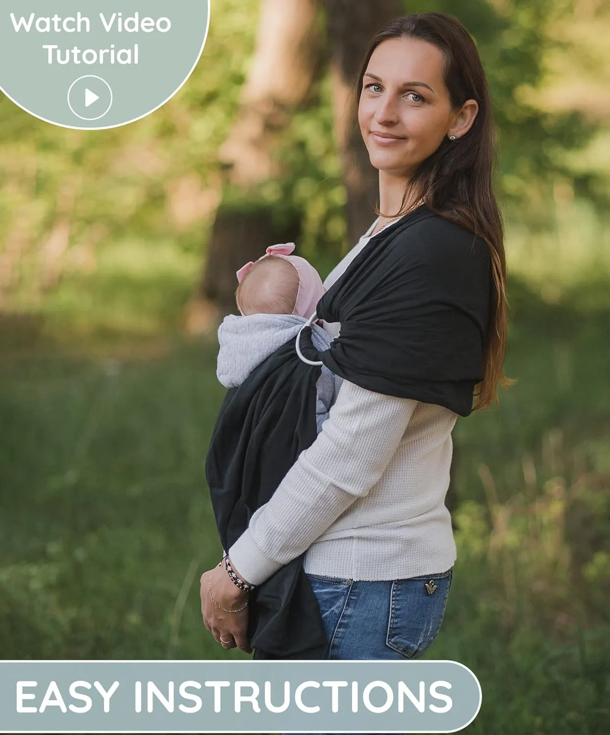Ring Sling Baby Carrier 100% Cotton Muslin Front and Chest Newborn to Toddler Carrier and Baby Sling (Black)