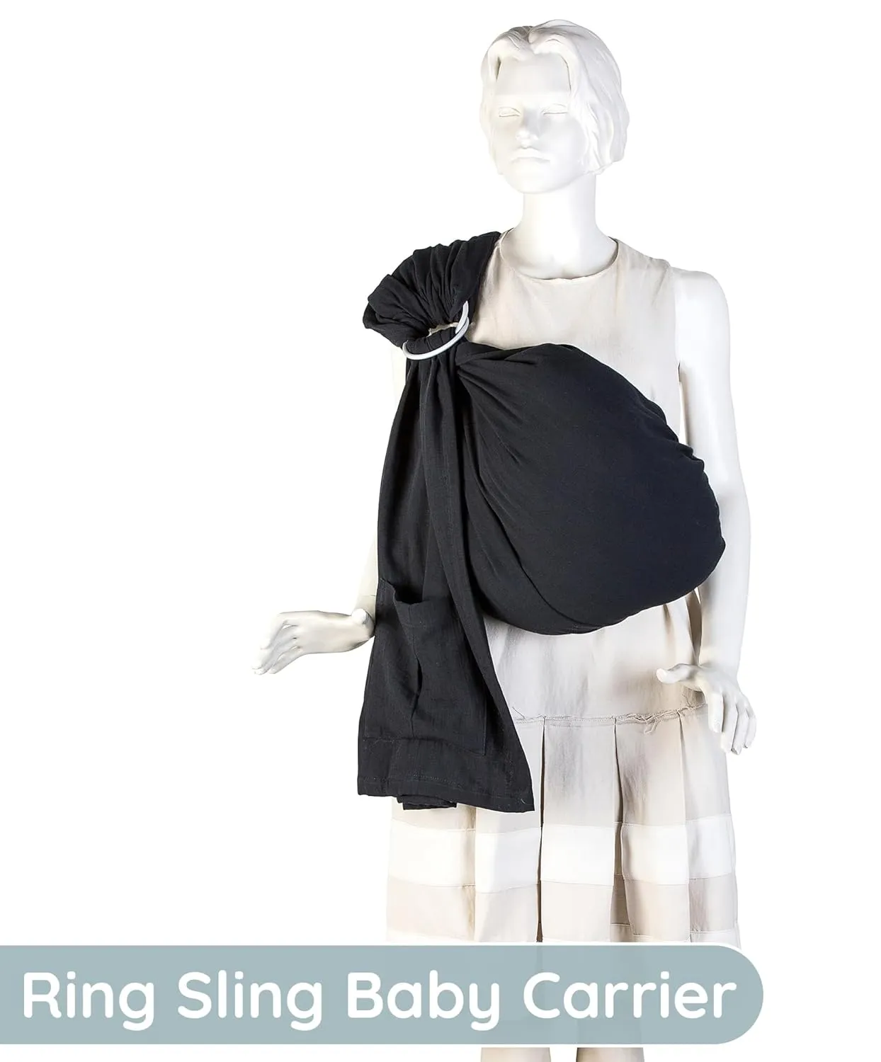 Ring Sling Baby Carrier 100% Cotton Muslin Front and Chest Newborn to Toddler Carrier and Baby Sling (Black)