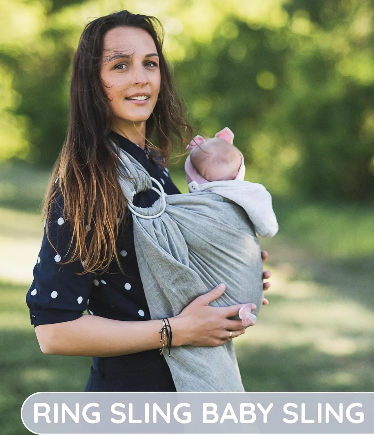 Ring Sling Baby Carrier 100% Cotton Muslin Front and Chest Newborn to Toddler Carrier and Baby Sling (Dark Grey)
