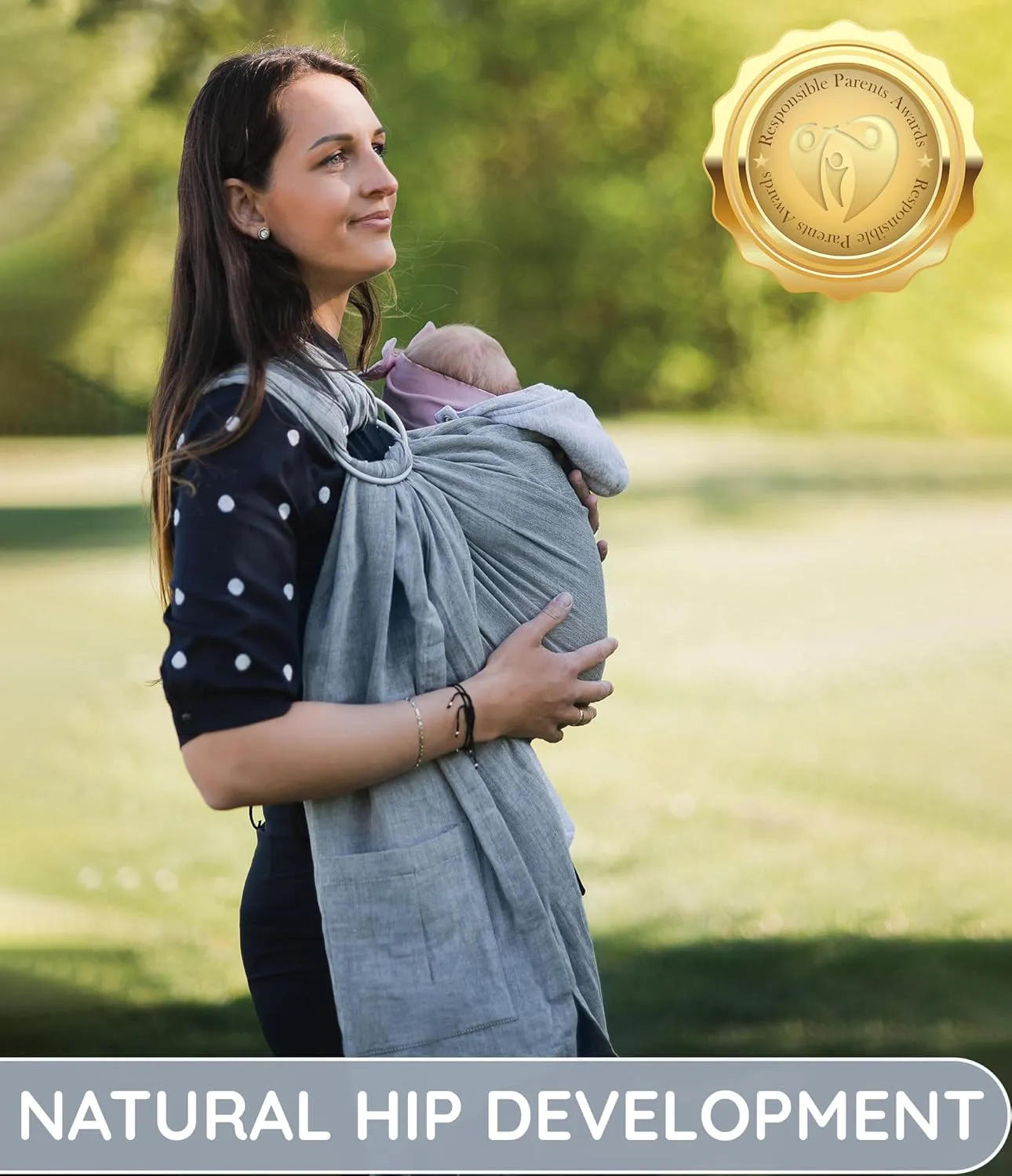 Ring Sling Baby Carrier 100% Cotton Muslin Front and Chest Newborn to Toddler Carrier and Baby Sling (Dark Grey)