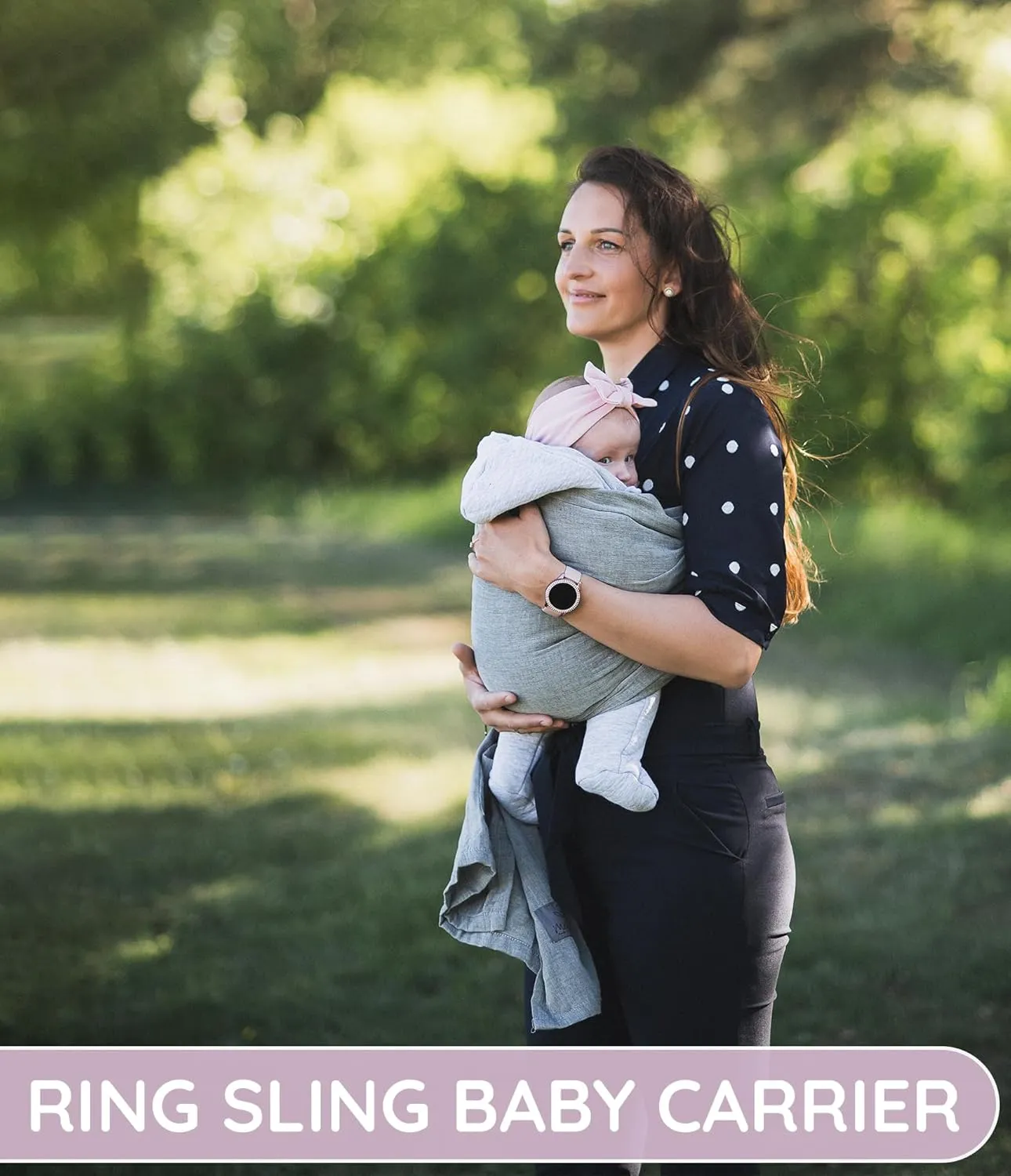 Ring Sling Baby Carrier 100% Cotton Muslin Front and Chest Newborn to Toddler Carrier and Baby Sling (Dark Grey)