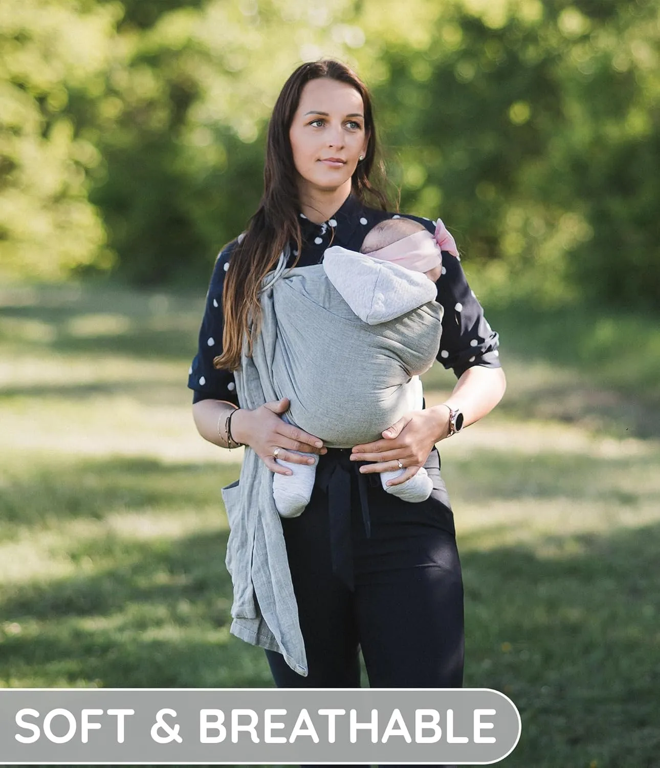 Ring Sling Baby Carrier 100% Cotton Muslin Front and Chest Newborn to Toddler Carrier and Baby Sling (Dark Grey)