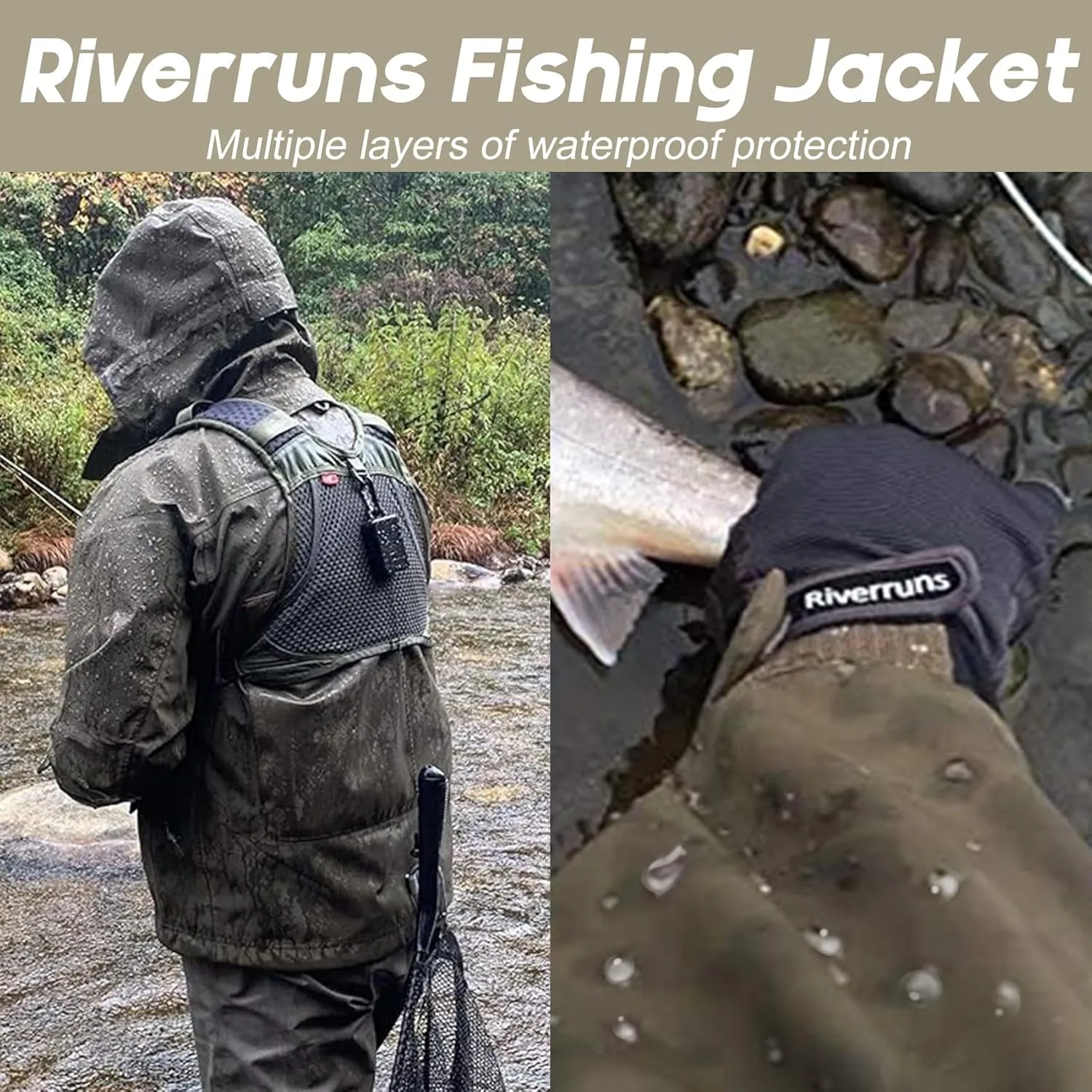 Riverruns Fishing Wading Jacket, Breathable Outdoor Fly Fishing Rain Coat