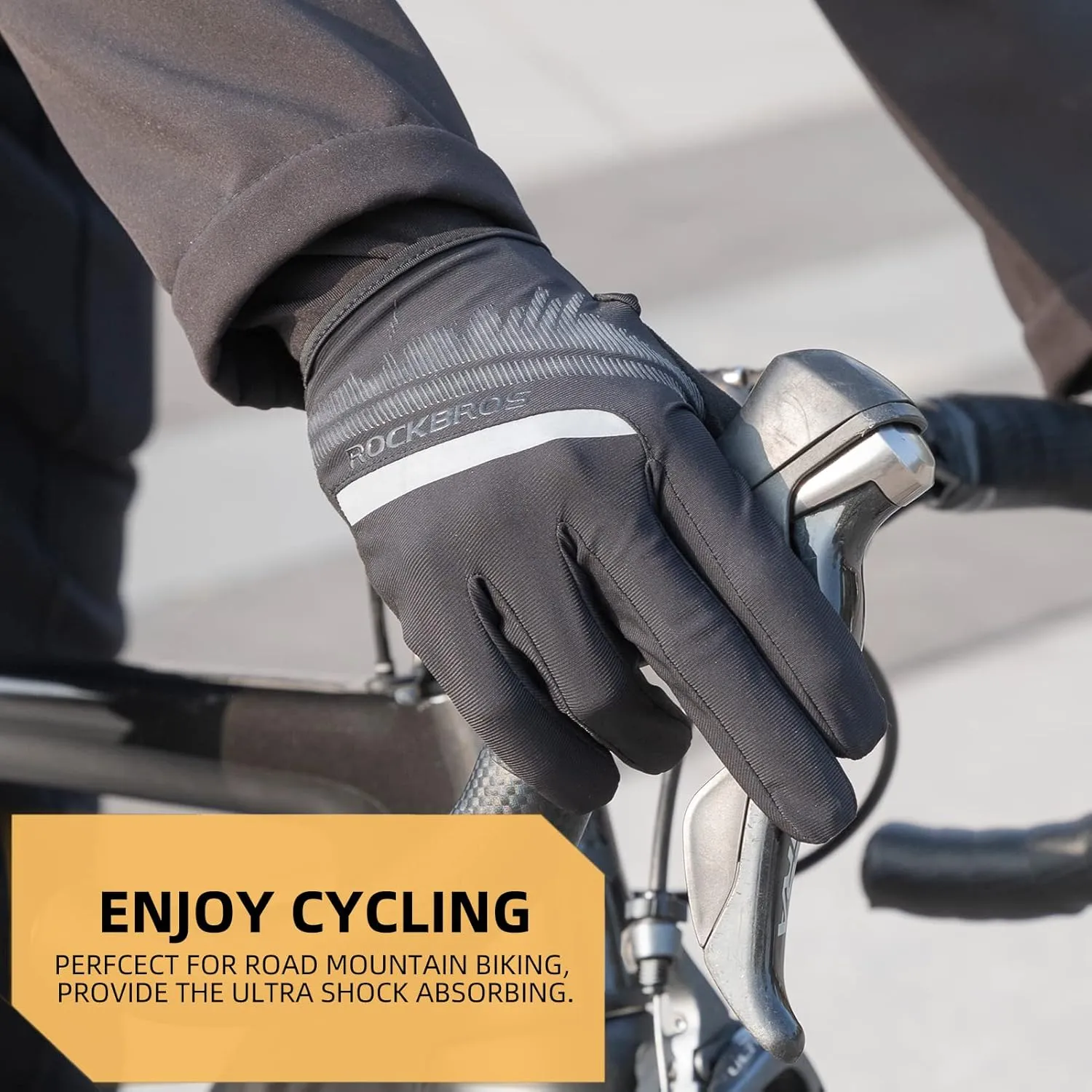 ROCKBROS Mountain Bike Gloves for Men - Anti-Slip, Breathable Full Finger Biking Gloves for Outdoor Sports