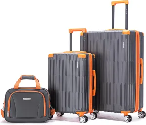 Rockland 3 Set, 2-Piece Hardside Spinner Wheel Upright Luggages with Tote, Charcoal