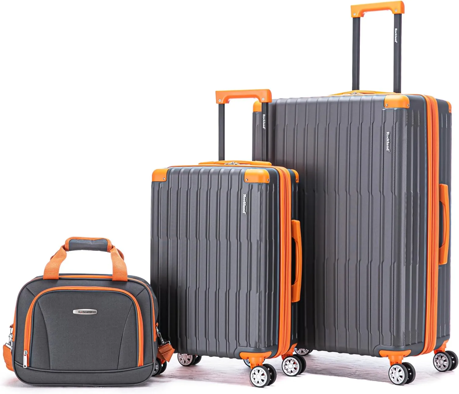 Rockland 3 Set, 2-Piece Hardside Spinner Wheel Upright Luggages with Tote, Charcoal