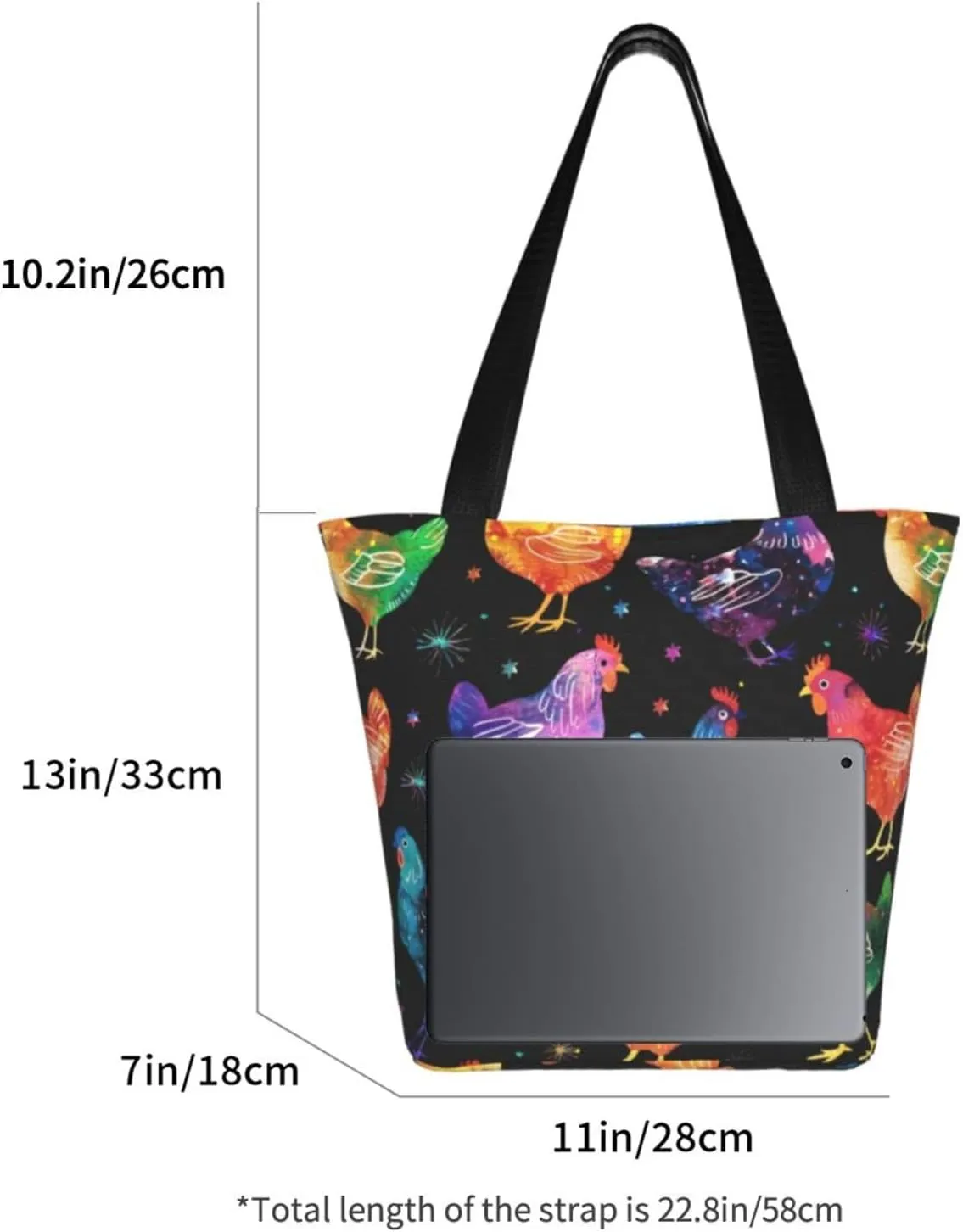 Rooster Chicken And Flowers Women's Tote Bag Lightweight Shopping Handbag Travel Shoulder Bag With Zipper