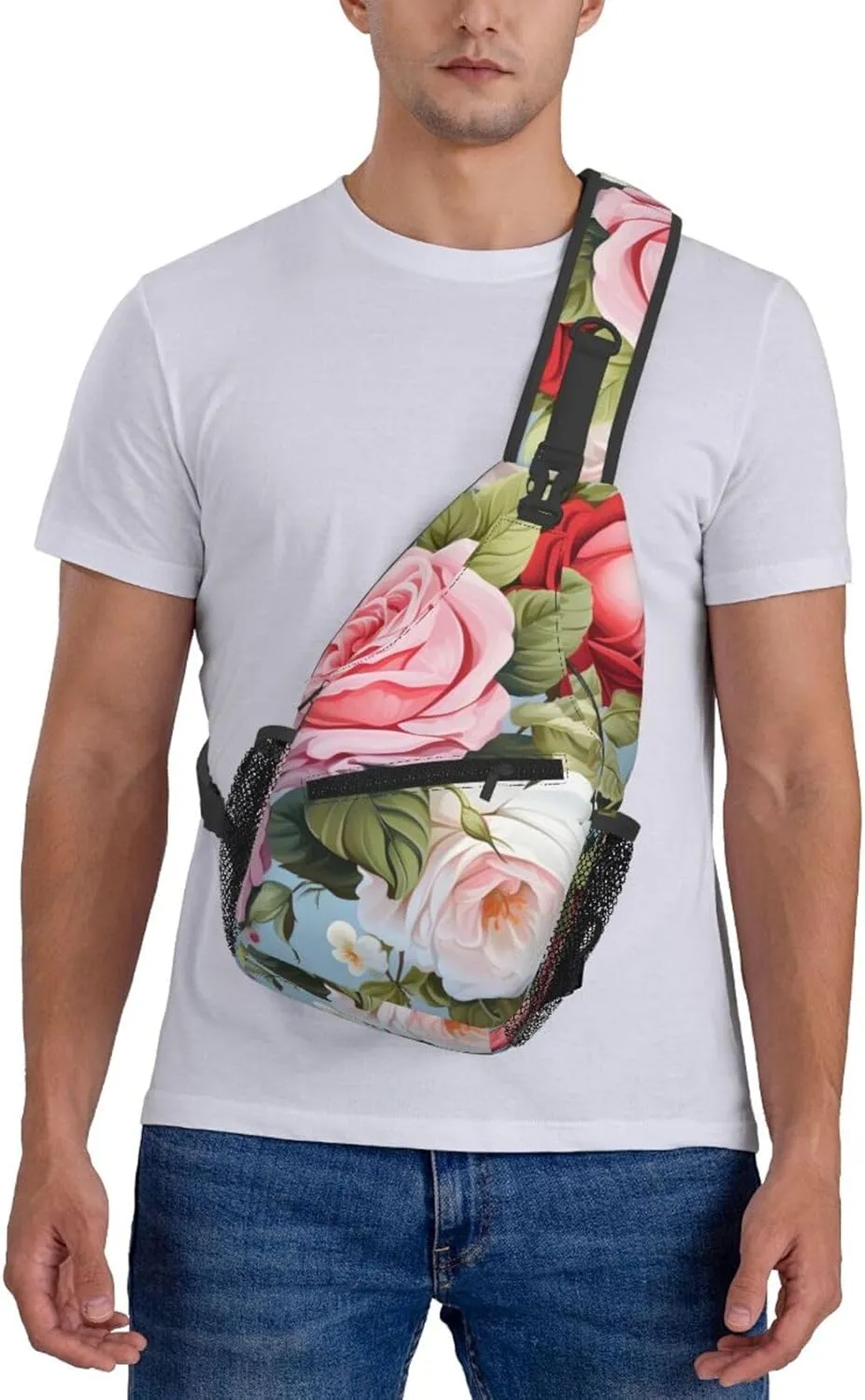 Roses Floral Sling Bag Crossbody Bag for Men Women, Daypack Chest Backpack Shoulder Bag for Travle Hiking