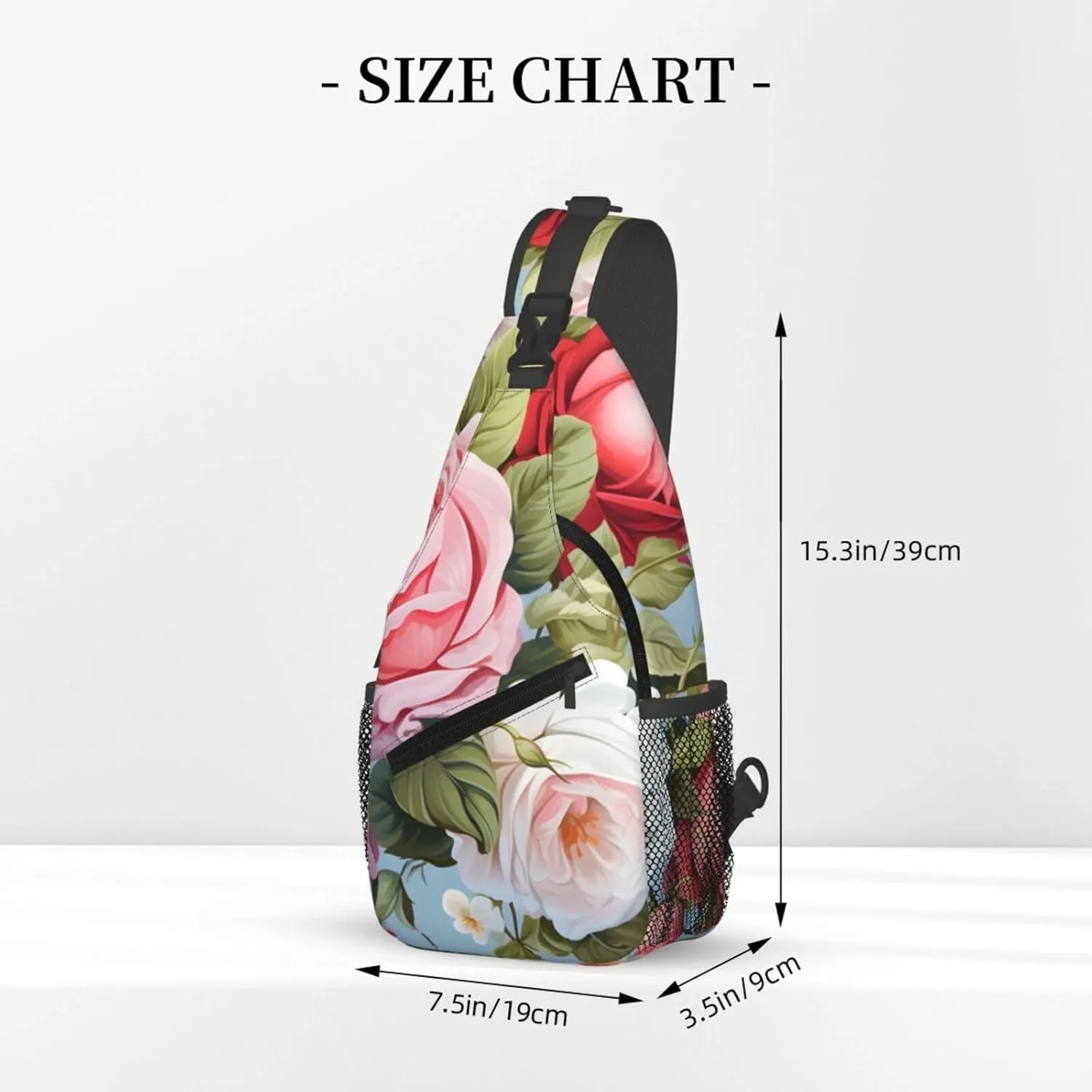Roses Floral Sling Bag Crossbody Bag for Men Women, Daypack Chest Backpack Shoulder Bag for Travle Hiking