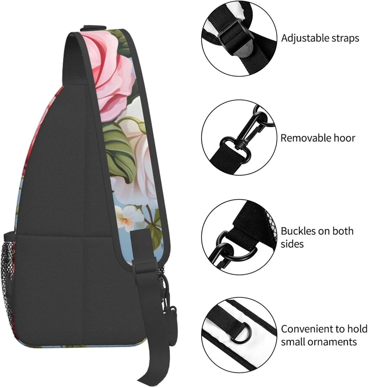 Roses Floral Sling Bag Crossbody Bag for Men Women, Daypack Chest Backpack Shoulder Bag for Travle Hiking