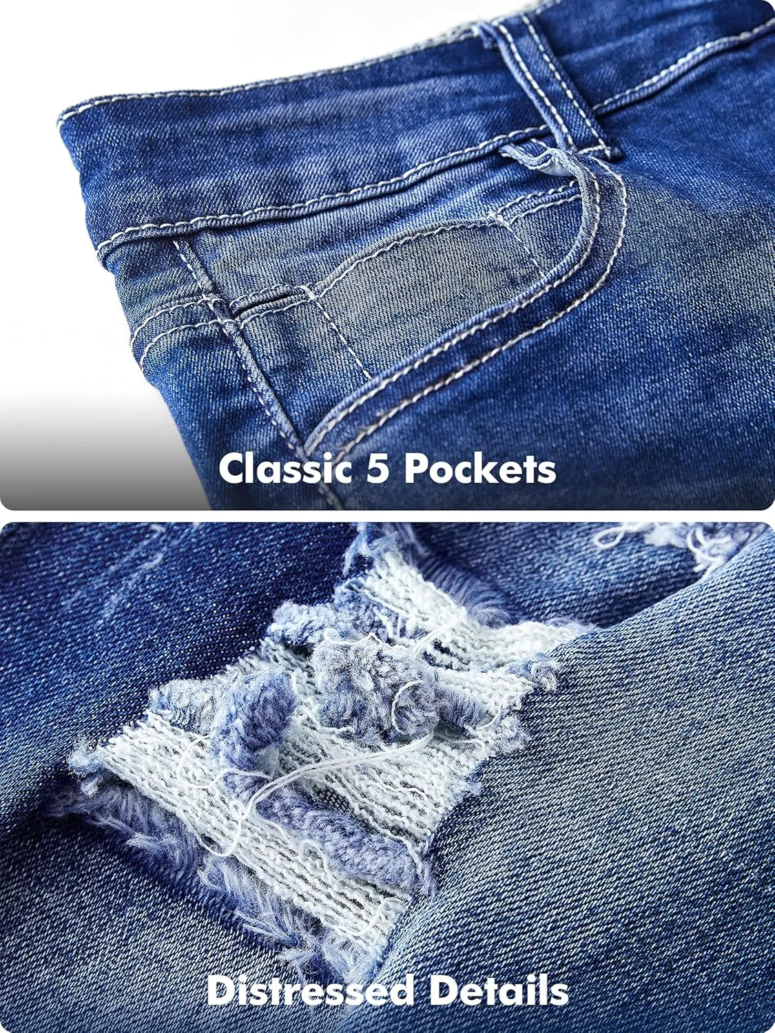 roswear Women's Essentials Ripped Mid Rise Destroyed Skinny Jeans
