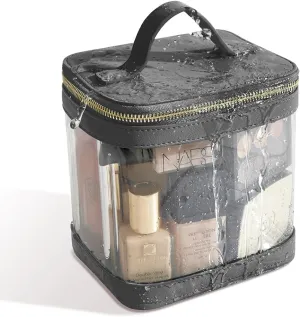 ROWNYEON Large CLear Travel Makeup Bag for Women，Transparent Cosmetic Bag with Handle，Portable Makeup Case Organizer，Waterproof Toiletry Organizer Train Case