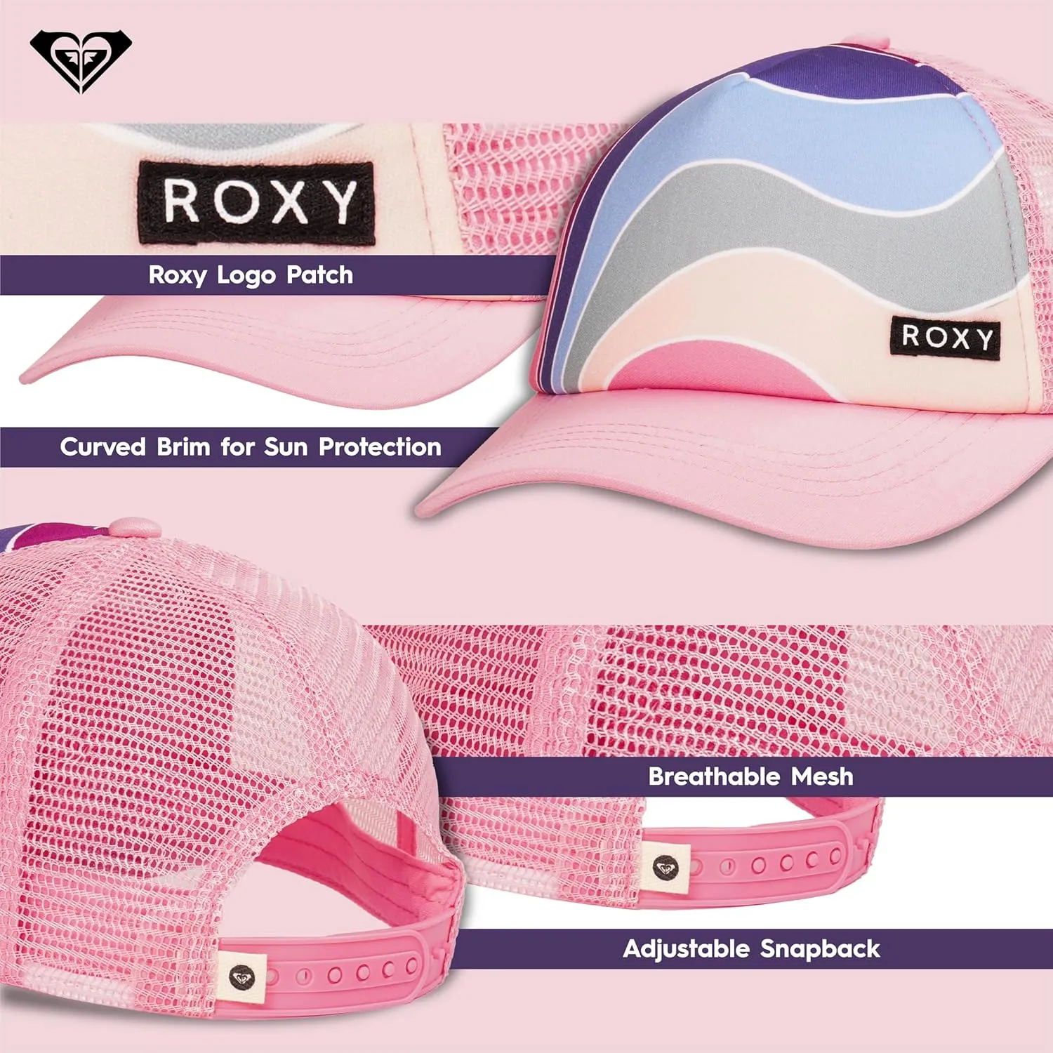 Roxy Girls' Honey Coconut Trucker Hat - Breathable Mesh Snapback, Curved Visor