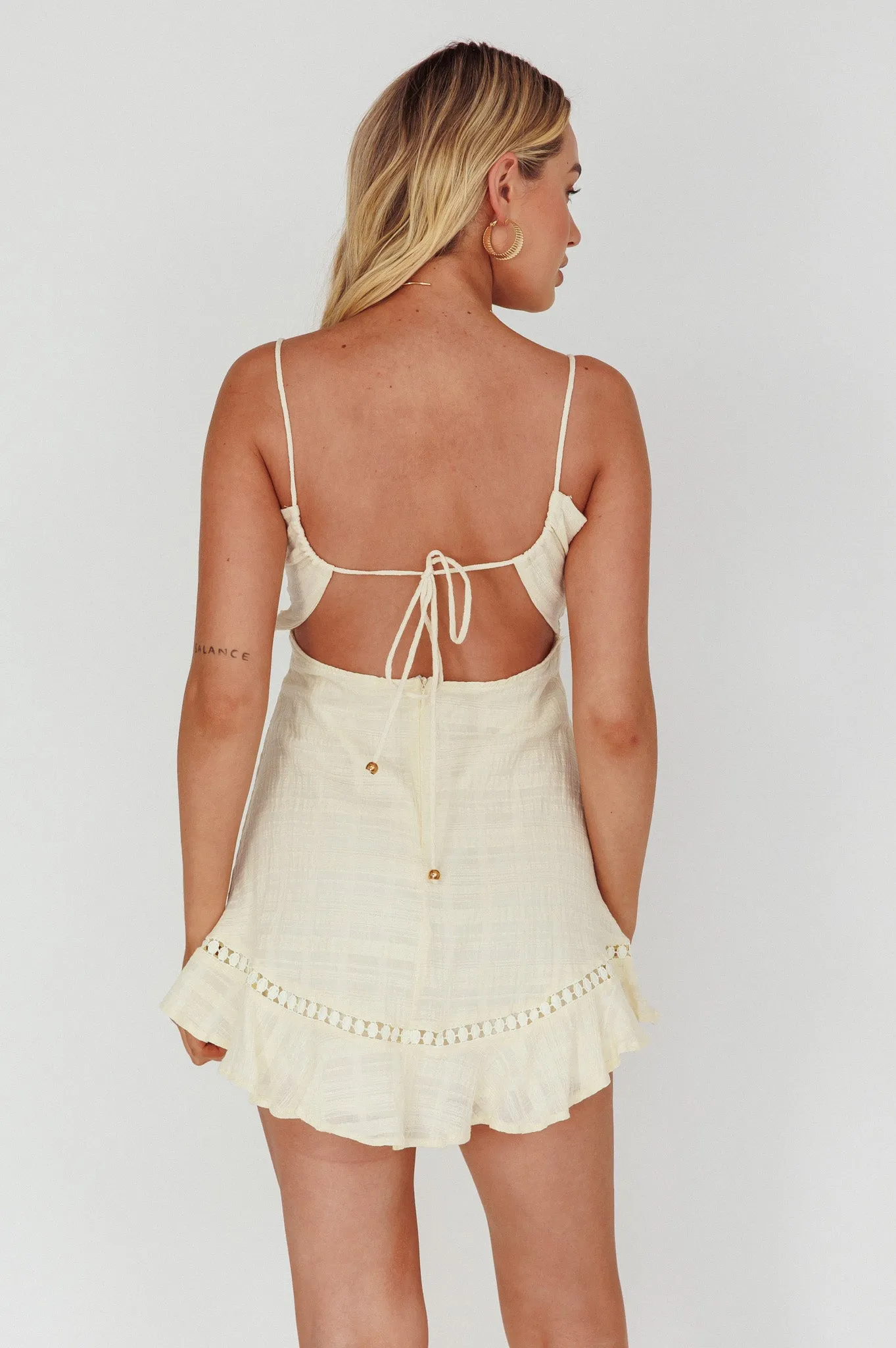 Royale Crochet Lace Trim Dress Beige